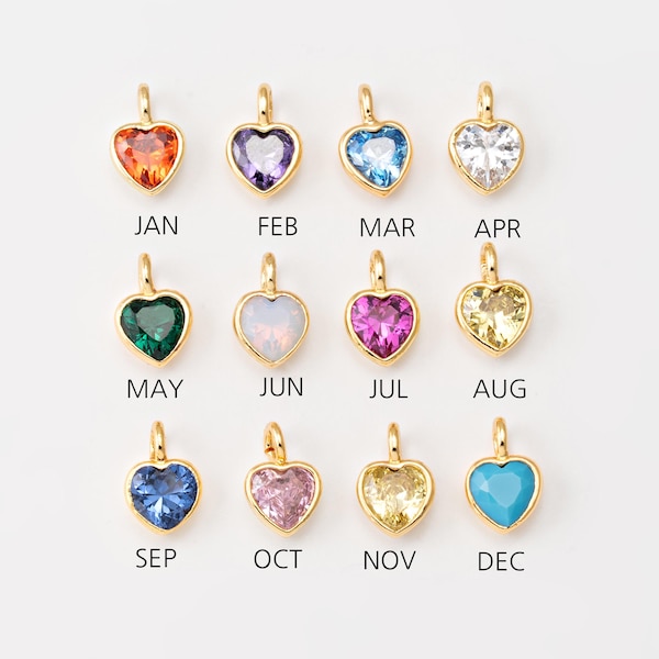 2PCS- Customizable Heart Birthstone Charm, Unique Mother's Day Present, Heart Charms for Jewelry Making, Real 14K Gold Plated [P1471-PGOP]