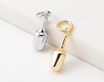 2PCS -  Dainty Wine Bottle Charm, Liquor Bottle Charm Pendant, Drinking Vodka Charm, Real 14K Gold & Rhodium Plated [P2151]