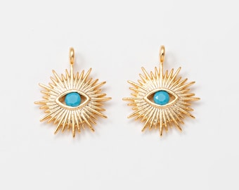 4PCS - Evil Eye Turquoise  Pendant, Evil Eyes Charm Real 14K Gold Plated [P0976-PG]