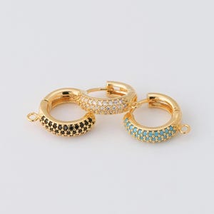 2PCS - High Quality, Gold Huggie Hoops Earring, Crystal Cubic Hoop Earrings, Dangle Gold Hoop Earrings, Real 14K Gold Plated [E0520-PGJR]
