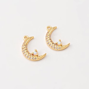 1PC - Moon Cubic With Opal Pendant, Moon Opal Charms, Dangle CZ Moon Charm, Real 14K Gold Plated [G0277-PG]