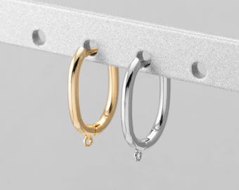 2PCS - Gold Oval Huggie Hoops Earring, Oval Hoop Jewelry Earrings, Gold Huggies earrings, Real 14K Gold & Rhodium Plated [E0607-JR]