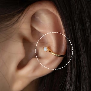 2PCS - Round 3mm Opal Hoop Ear Cuff, Dainty Ear Cuff, cartilage earring, Minimalist Jewelry Making, Real 14K Gold Plated [E0829-PG]