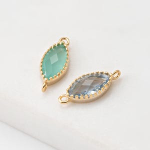 2PCS - Mint, Light Sapphire Glass Connector, Boat Shape Dangle Connector Charm, Real 14K Gold Plated [G0245-PG]