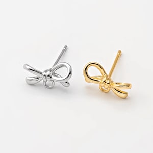 2PCS - Tiny Gold Pave Ribbon Bow Stud Earrings, Mini Knot Post Earring, Delicate Pave Earrings, Real 14K Gold & Rhodium Plated [E0902]