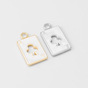 1 pezzo - Mini ciondoli a forma di semi di carte da gioco, ciondolo smaltato a forma di carta spaziale, creazione di gioielli con carte, placcato in vero oro 14 carati e rodio [P0425]