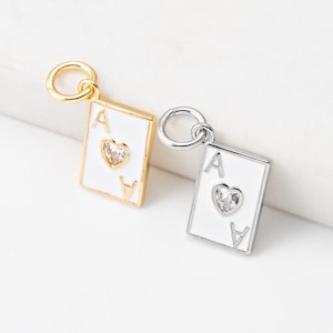 1 pz - Ciondoli a forma di seme di carta da gioco, ciondolo smaltato con carta asso, creazione di gioielli con carte, vero oro 14 carati e placcato in rodio [P2187]