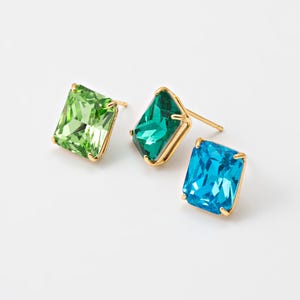 2PCS - 5 colors Crystal Square Stud Earrings, Simple Crystal post earring, Halo Crystal Earrings, Real 14K Gold Plated [E0022-PG]
