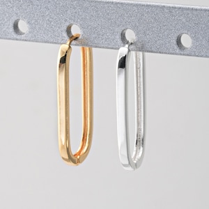 2PCS - Long Square Huggie Hoop Earrings, Brass Dangle Rectangle Earrings, Minimalist Jewelry, Real 14K Gold & Silver Plated [E0760]