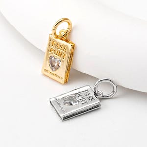 2PCS - Tiny Passport Charm, Mini Travel Pendant, Abroad Passport Heart Minimalist Jewelry Making, Real 14K Gold & Rhodium Plated [P2056]