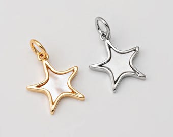 1PC - Star Mother of Pearl Charm, Mini Star Pendant, Celestial Jewelry Making, Real 14K Gold & Rhodium Plated [P1998]