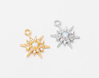 1PC - Opal Star Pendant, CZ star charms, charm for jewelry making, charm for necklace, Real 14K Gold & Rhodium Plated [P0786]