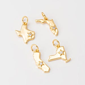 2 PCS - Breloques d'État de haute qualité, pendentif Texas California New York Florida, étoile pendante cubique, véritable plaqué or 14 carats [P2213-PG]