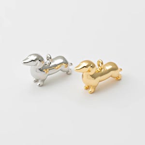1PC - Dachshund Pendant, Tiny Puppy Dangle Charms, Animal Dog Jewelry Making, Minimalist Gift, Real 14K Gold & Rhodium Plated [AA0156]