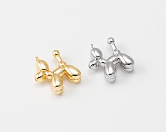 1PC - Poodle Puppy Balloon Cute Pendant, Ballon Shape Dog Charm, Real 14K Gold & Rhodium Plated [P0438]