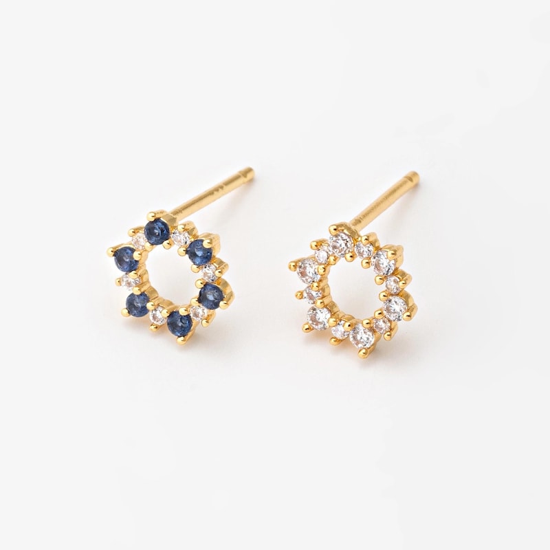 Blue Flower Two Tone CZ Earrings main image 1