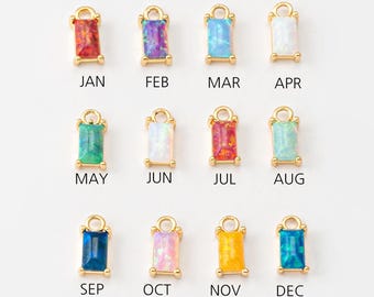 1PC - Opal Baguette Birthstone Charms, Square Color Opal Pendant, Personalized Jewelry Making, Real 14K Gold Plated [P2139-PG]