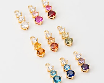1PC - Multi Cubic Ombre Triple Dot Charm, Gradation CZ Tri-dot Pendant, Layered Jewelry Making, Real 14K Gold Plated [P2200-PG]