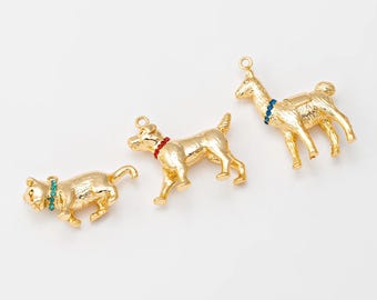 1PC - Dog Cat Llama Animal Charms, Gold Pet Pendants for Necklace or Bracelet Making, Cute Gift Jewelry, Real 14K Gold Plated [P1797-PG]