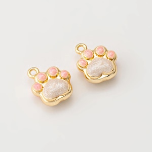 2PCS - Pink Puppy Paw Charms, Enamel Dog Paw Pendant for Necklace or Bracelet, Cute Pet Jewelry Making, Real 14K Gold Plated [P2004-PG]