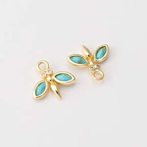 2 PCS - Petits breloques oiseau turquoise, mini pendentif libellule en laiton, breloque insecte libellule, bijoux minimalistes, véritable plaqué or 14 carats [G0382-PG]