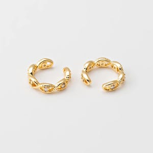 2PCS - Lace CZ Ear Cuffs, Dainty Ear Cuffs, Dainty Hoops, Cartilage Ear Cuff, Real 14K Gold Plated [E0588-PG]