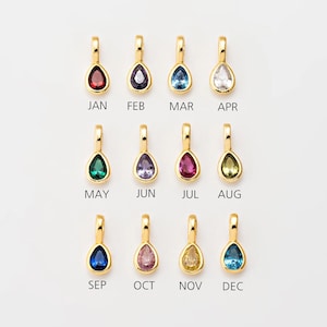 1PC - Teardrop Birthstone Charms, Mini Solitaire Pendants, Diamond Cut CZ Charm, Personalized Jewelry, Real 14K Gold Plated [P1982-PG]