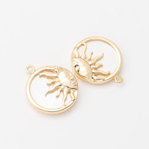 1PC - Mother of pearl Sun Round Charm, mother of pearl Gift, 14k gold mother of pearl jewelry, Real 14K Gold Plated [P1280-PG]