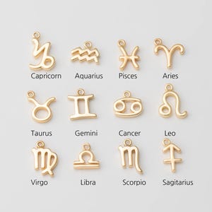 4 SZTUKI - Złoty symbol zodiaku, zawieszka z 12 znakami horoskopu do personalizowanej biżuterii lub tworzenia naszyjników, prawdziwe 14-karatowe złoto [P0663-PG]