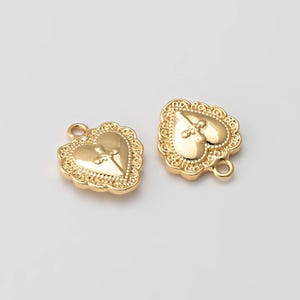 4PCS - Vintage Heart Pendant, Vintage Heart Dangle Charm, Heart Cross Shape Necklace Pendant, Real 14K Gold Plated [P0844-PG]