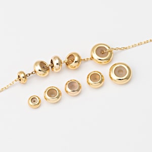 10PCS - Round Rubber Stopper Beads, Circle Shape Rubber Charm Stopper, Small Holder Connector, Real 14K Gold Plated [B0107-PG]