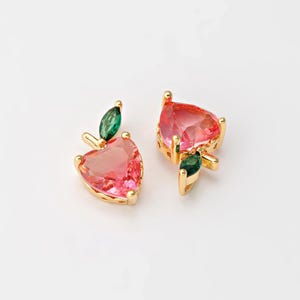 2 ST - Persika-hängen med frukt, Guldfärgade rosa persikahängen, Smyckestillverkning i glas, Äkta 14K guldplätering [HL0018-PG]