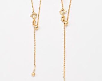 1PC - 16" 18" Pull-Through Adjustable Finished Necklace, Sliding Gold Bead Chain, Real 14K Gold Plated [NT0089]