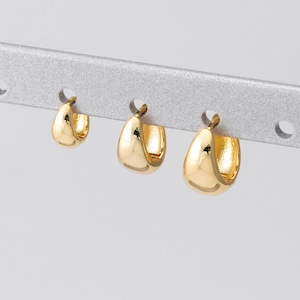 2PCS - Teardrop Chunky Huggie Hoop Earrings, Minimalist Thick Gold Plated, Bold Earrings for Everyday Wear,  Real 14K Gold Plated [H0114-PG]