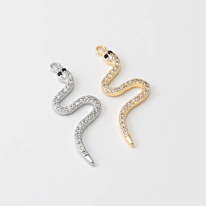 1 st - Kristallzirkon-ormhängen, tjockt ophidian-djurhänge, minimalistisk smyckestillverkning, äkta 14k guld och rodiumplätering [P1743]