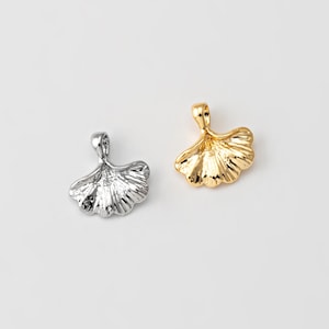 2 ST - Litet gingkobladhänge, liten bladhängande berlock, smyckestillverkning, äkta 14K guld och rodiumplätering [P0565]