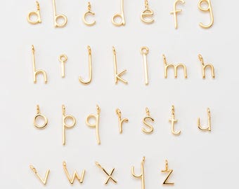 4PCS -  Lowercase Alphabet Letter Charms, A to Z Initial Pendant for Personalized Jewelr, Real 14K Gold Plated [P0544-PG]
