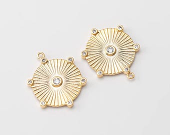 1PC - Pendentif médaillon rond en cristal et zircon, breloques vintage, fabrication de bijoux avec pendentifs délicats, véritable plaqué or 14 carats [P1173-PG]