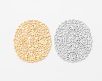 1PC - Lace Filigree Pendant • Round Doily Charm • Vintage Floral Connector • Jewelry Making Supply [P0393]