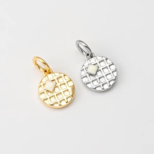 2PCS - Charm de gofre con mantequilla, mini colgante de comida de gofre, joyería minimalista, chapado en oro real de 14 quilates y rodio [P2031]