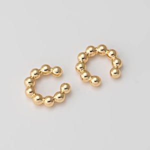 2PCS - Round Ball Hoop Ear Cuff, Dainty Ear Cuff, Hoop Ear Cuff, Gold Ear Cuff, Gold Plated Ear Cuffs, Real 14K Gold Plated [E0565-PG]