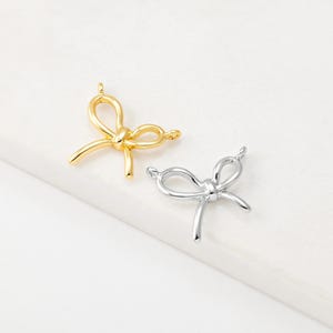 2PCS - Mini Bow Jewelry Connector, Tiny Ribbon Pendant For Bracelet Making, Knot Jewelry, Real 14K Gold & Rhodium Plated [C0567]
