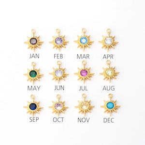 2PCS - Custom Sun Cubic Charm with Birthstone, Sparkling Personalized Pendant, Perfect Birthday Gift   ,Real 14K Gold Plated [P1537-PG]