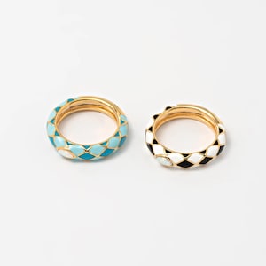 1PC - Oval Opal Ring, Checked Enamel Ring Component, Plaid Opal Ring, Heart Open Ring, Tartan Round Ring, Real 14K Gold Plated [RG0031-PG]