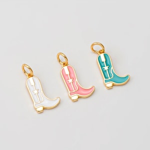2PCS - Cowboy Boot Charm, Enamel Color Texas Cowboy Shoes Pendant, Minimalist Western Jewelry Making, Real 14K Gold Plated [P1994-PG]