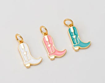 2PCS - Cowboy Boot Charm, Enamel Color Texas Cowboy Shoes Pendant, Minimalist Western Jewelry Making, Real 14K Gold Plated [P1994-PG]