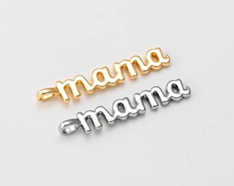 2PCS- MAMA Letter Charms, Dainty Pendant for Necklace or Bracelet, Mother's Day Jewelry Gift for Mom, Real 14K Gold & Rhodium Plated [P2003]