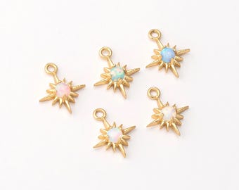 2PCS - Star Color Opal Dangle Charm, Tiny Star White Opal Pendant, Jewelry Making, Real 14K Gold Plated [TT0185-PG]