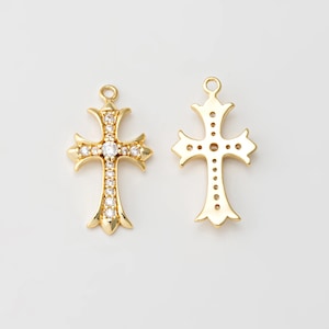 2PCS- Micro Paved Oval CZ Passion Cross Religious Charms, Statement Cross Pendant, Layered Making Necklace, Real 14K Gold Plated [P1578-PG]