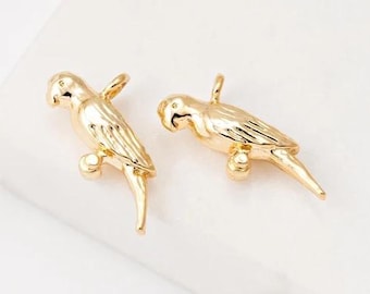 2PCS - Parrot Necklace Bird Charm, Animal Charm, Wild Birds Jewelry Making Charm, Real 14K Gold Plated [P1264-PG]